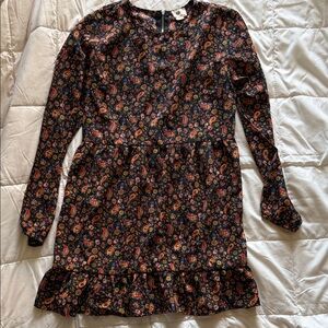 one clothing Black Floral Paisley Ruffle-Hem Long Sleeve Dress